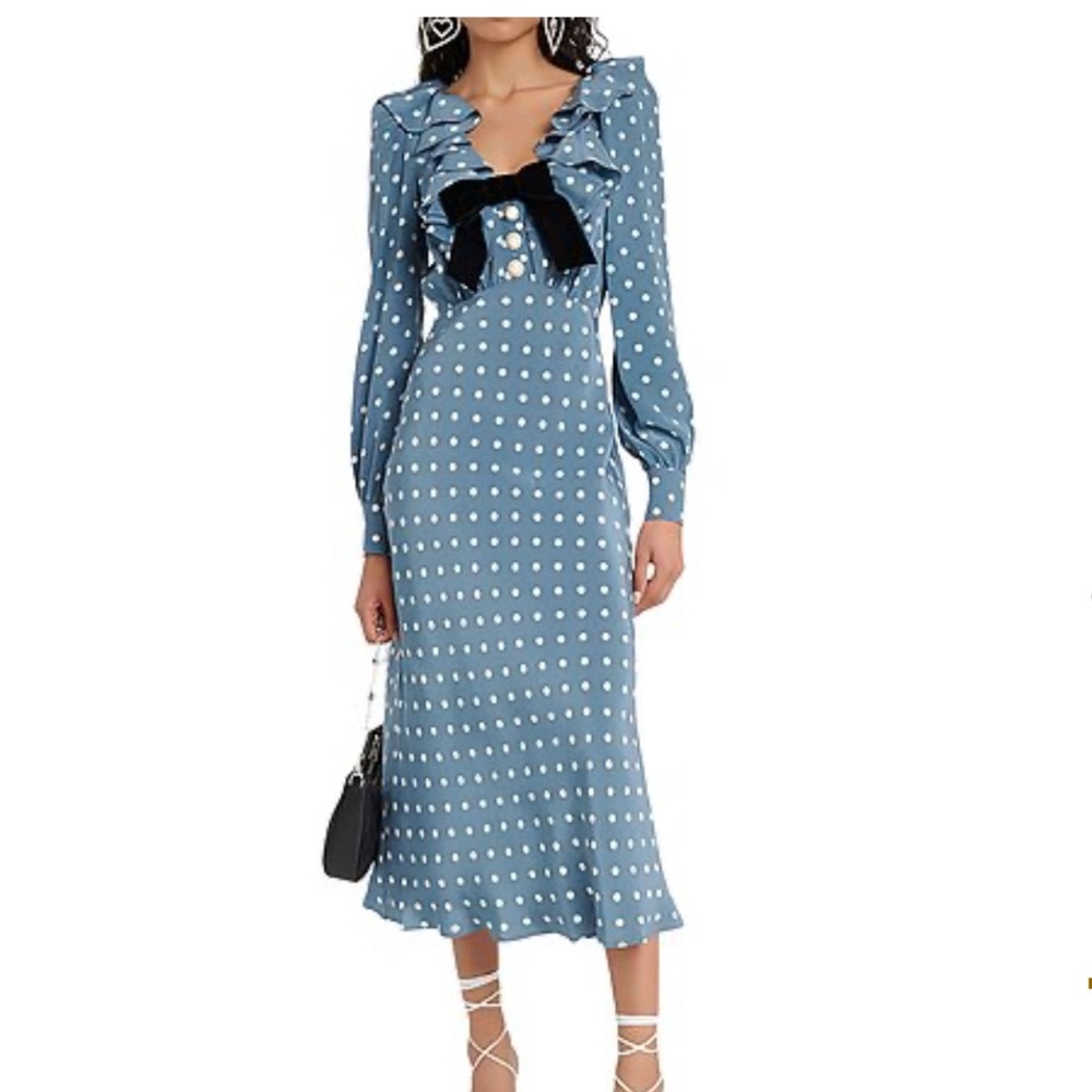 Chic Long Sleeve Blue Polka Dot Dress